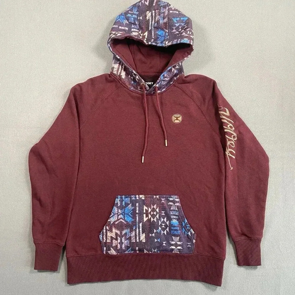 Hooey Veracruz Maroon with Aztec Pocket Hoodie Women’s Size M Medium Western - Picture 2 of 16